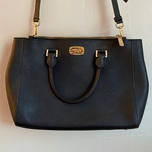 Michael Kors Black Tote Bag dimensions: 9.6" H x 12.5" W x 5.5" D